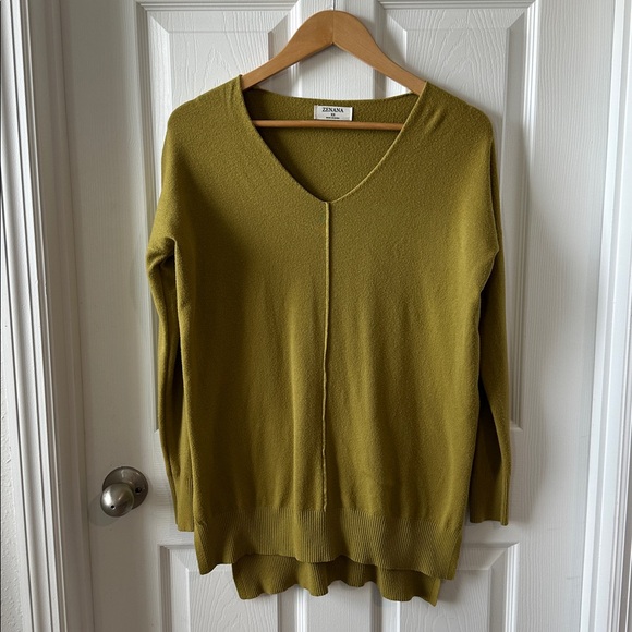 V-Neck High-Low Cashmere Feel Sweater - Lime - Picture 6 of 7